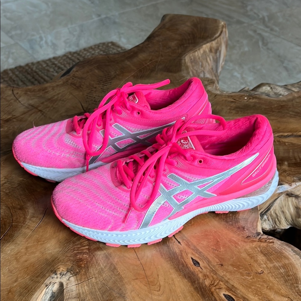 Asics Gel-Nimbus Pink and White Athletic Shoes with Cushioned Support